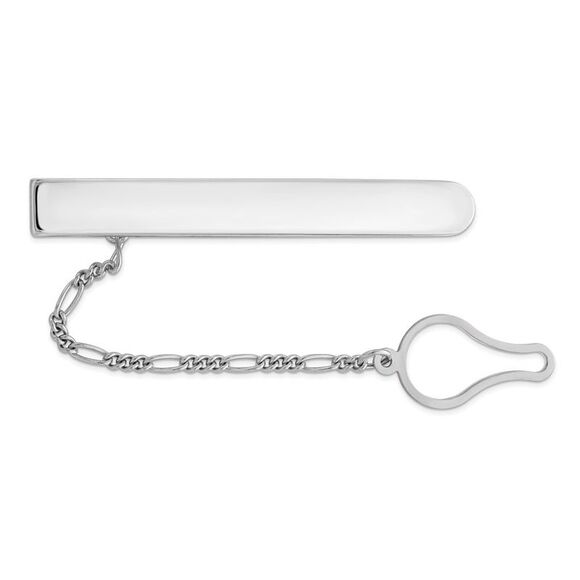Rhodium Plated Sterling Silver Engravable Button Chain Tie Bar - Picture 1 of 3